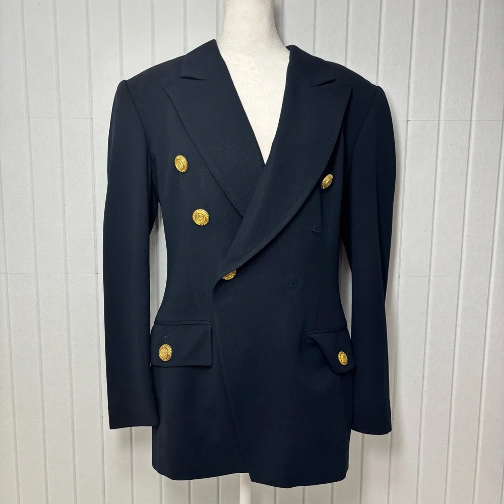 Christian Dior Vintage Midnight Blue Blazer with Elegant Gold buttons‎ Size 8